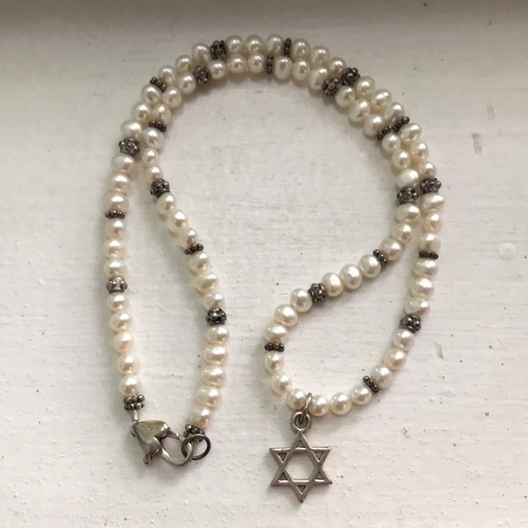 Star of David pearl necklace with heart clasp - Picture 1 of 4